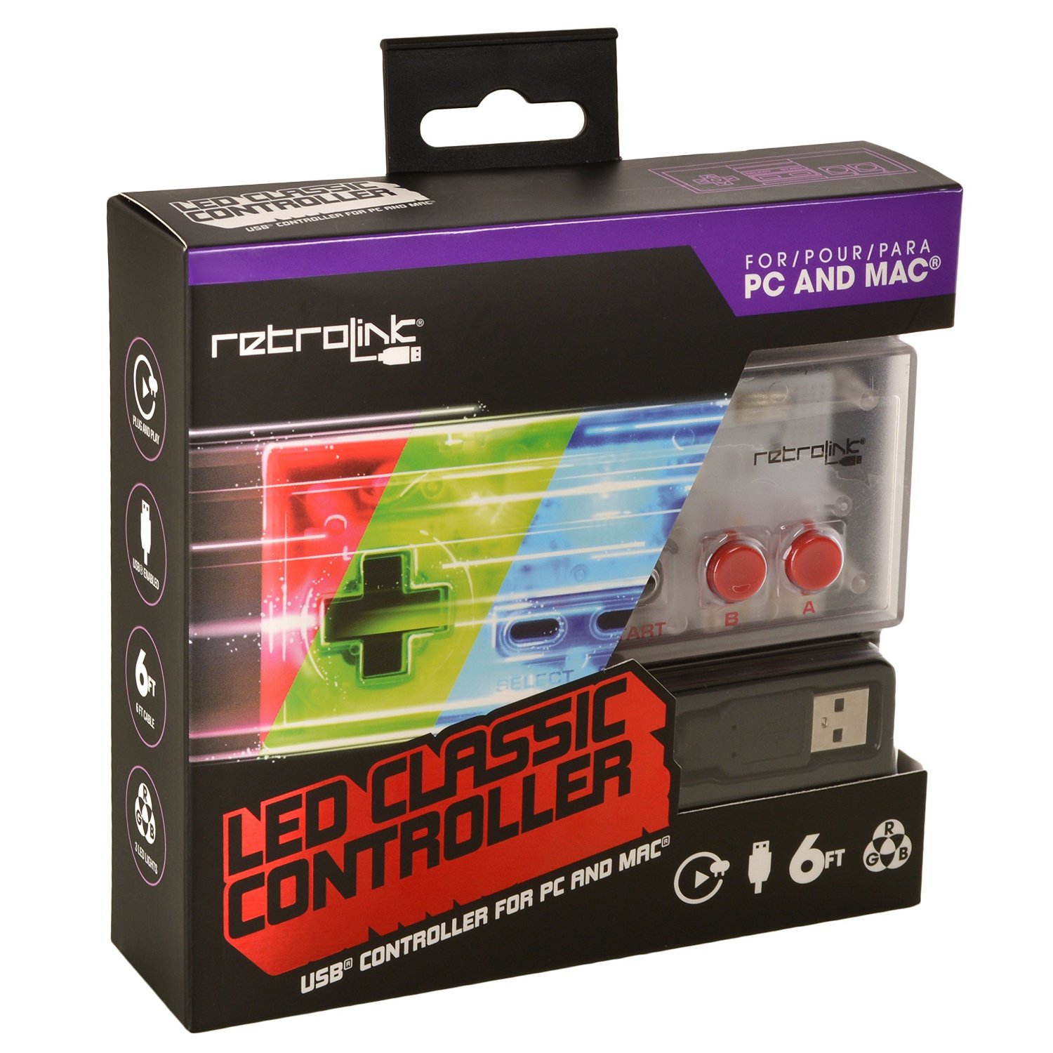 NES Controller USB Blue/Red/Gr. LED